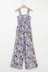 Retro Floral Print Smocked Bodice Wide Leg Jumpsuit